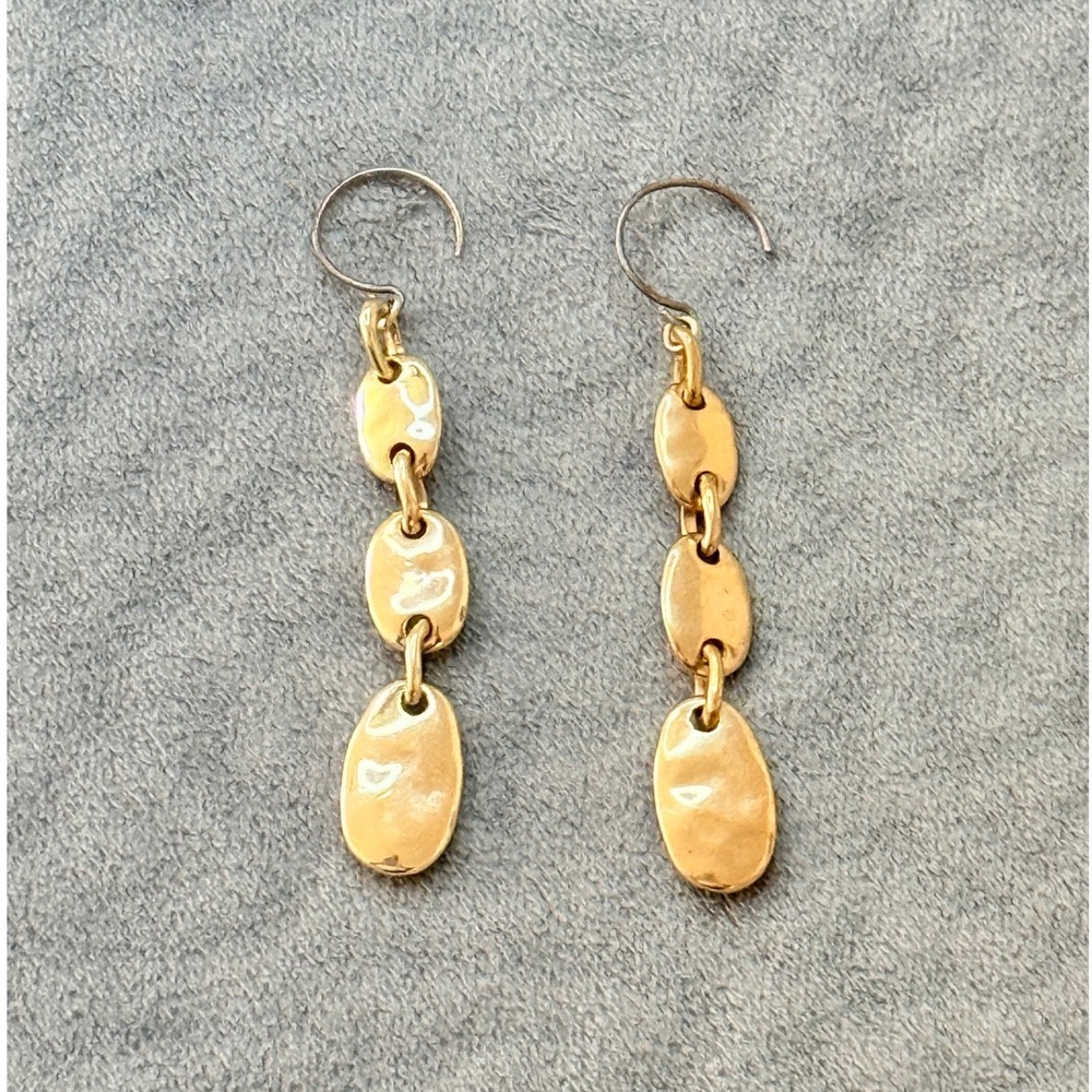 Vintage Monet Gold Tone Hammered Oval Link Dangle Drop Earrings French Wire